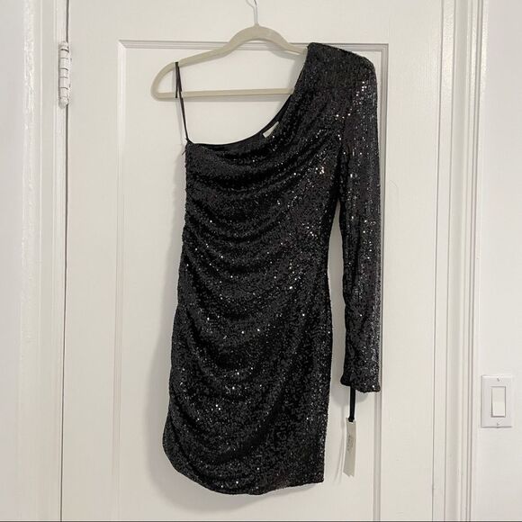 NWT Pinko Sequined One-Shoulder Dress sz S in Black - Picture 5 of 10